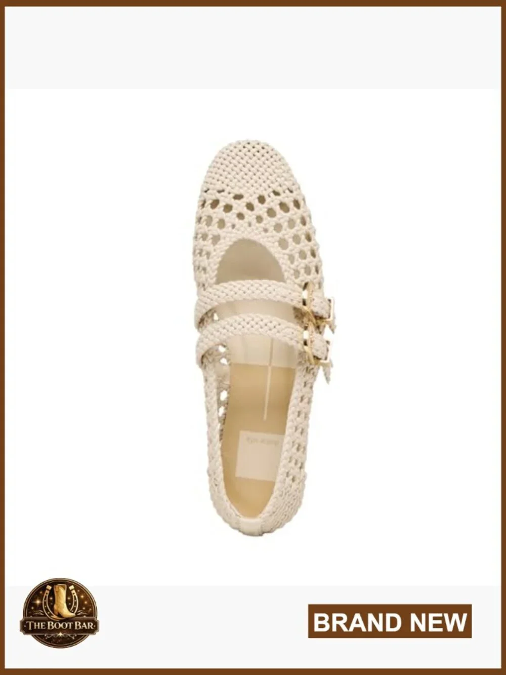 Woven Ballet Flat with Leather Upper, Rubber Sole, Buckle Closure, Solid Pattern
